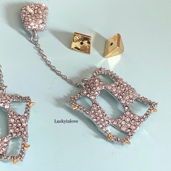 Alexis Bittar Shimmering Modern Pavé Crystal Checkerboard Drop Chain Earrings - Picture 6 of 12